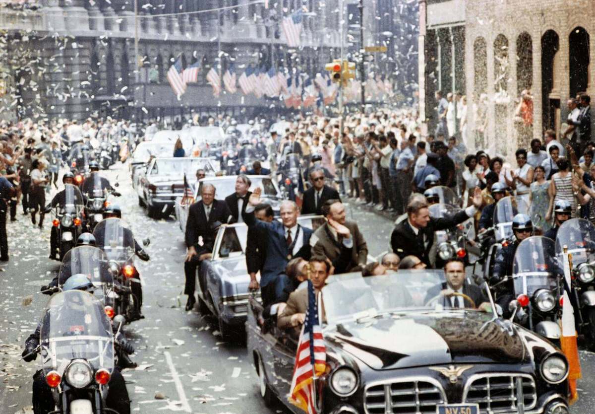 Ticker Tape Parade For Apollo 11 Astronauts Neil Armstrong, Michael Collins, And Buzz Aldrin On Broadway, 1969.
