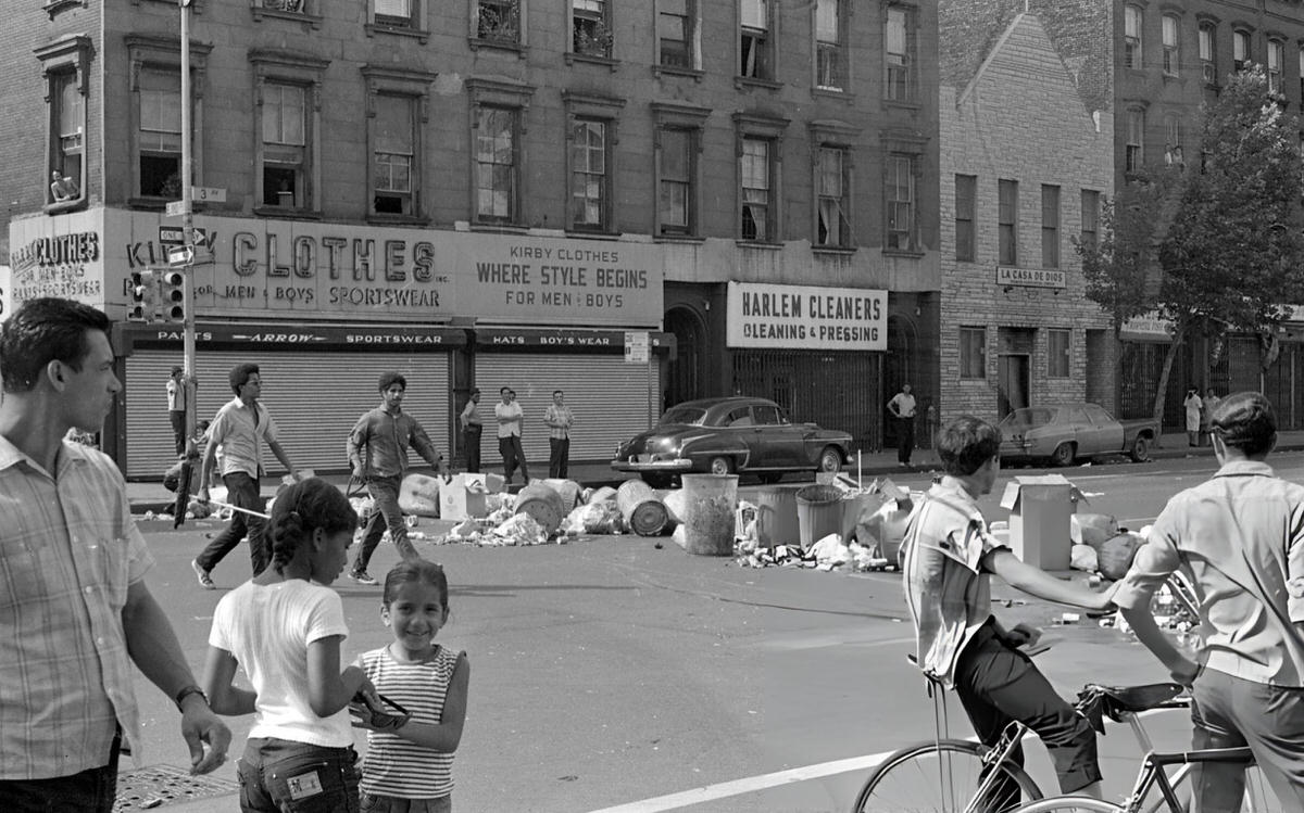 Pablo Yoruba Guzman And Felipe Luciano With Community Members In Front Of Piled Trash During The Garbage Offensive In El Barrio, East Harlem, 1969.