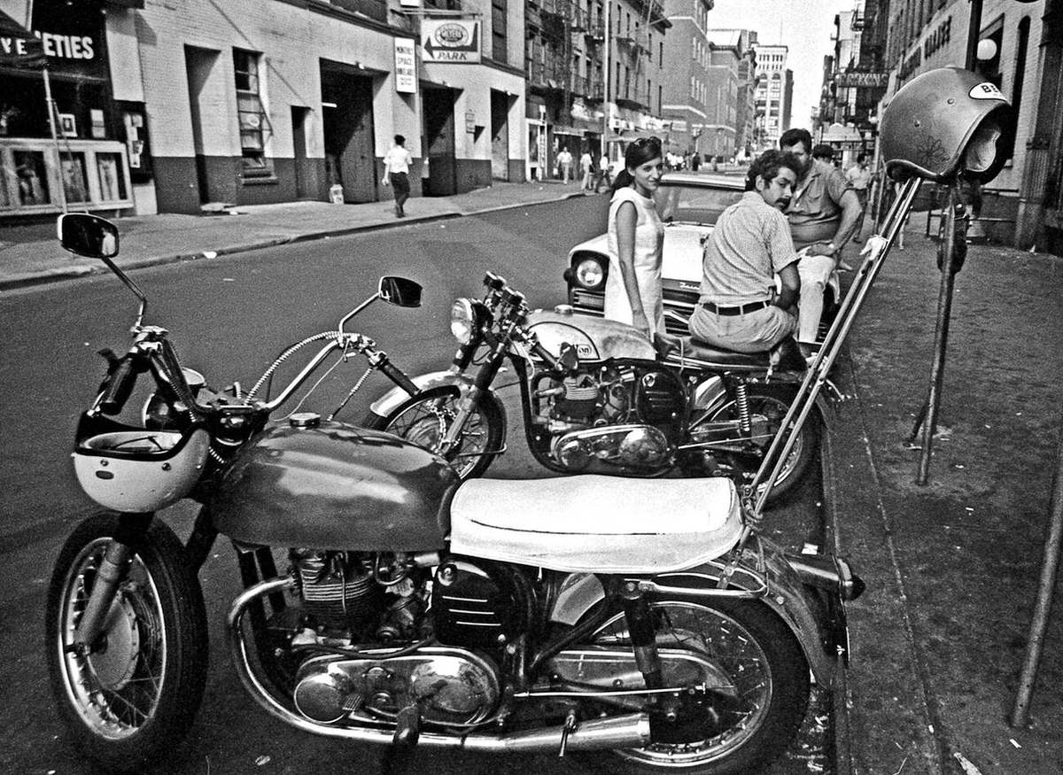 Young People With Motorcycles On A Greenwich Village Street, 1967.