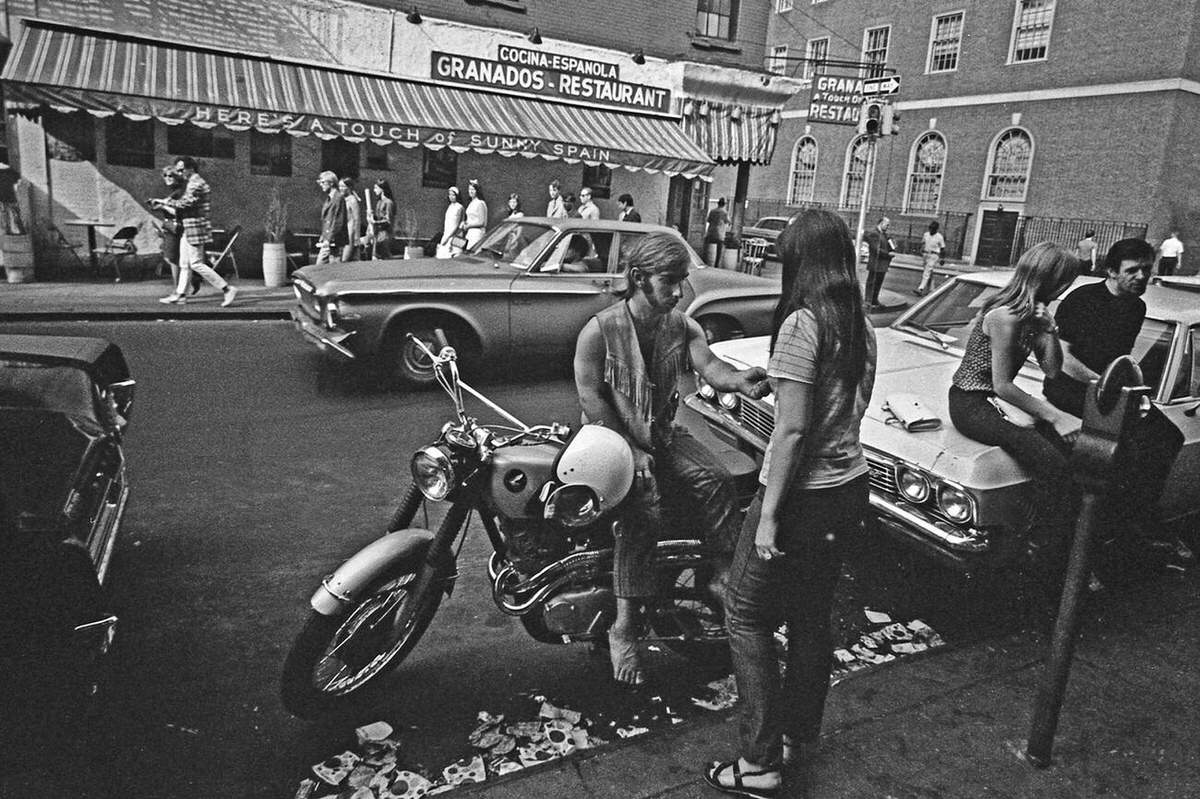 Teenagers With Vehicles Opposite A Greenwich Village Restaurant, 1967.