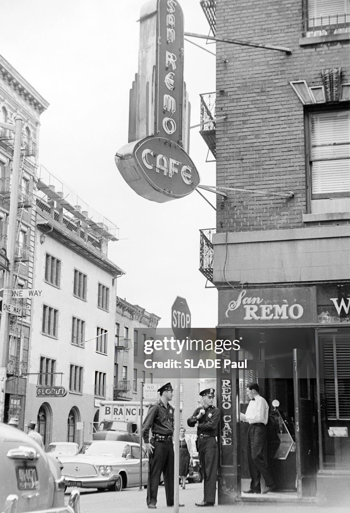 Police Officers Outside Cafe San Remo, Greenwich Village, 1961.