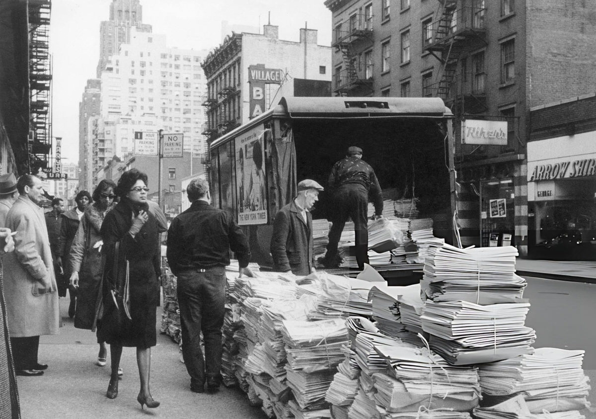 Pedestrians On 8Th Street With Sunday Editions Of The New York Times, 1960S.