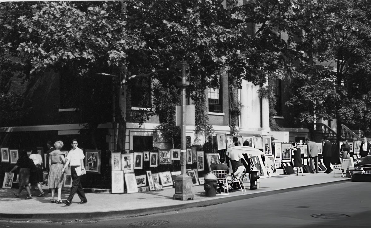 Passersby Viewing Paintings At The Washington Square Outdoor Art Exhibit, 1963.