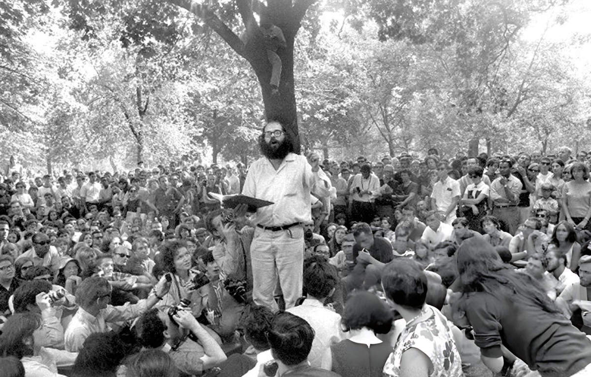 Allen Ginsberg Reading Poetry To A Crowd In Washington Square Park, 1966.