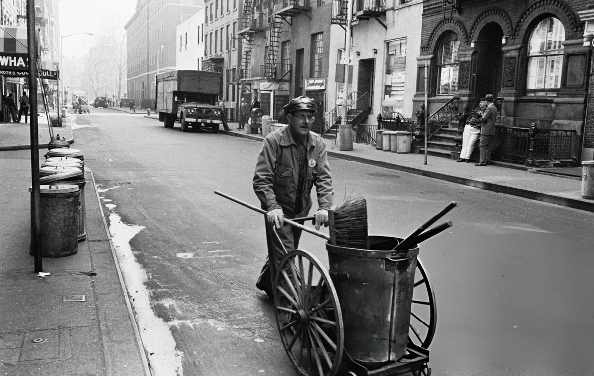 Street Sweeper On Macdougal Street, Greenwich Village, 1967.