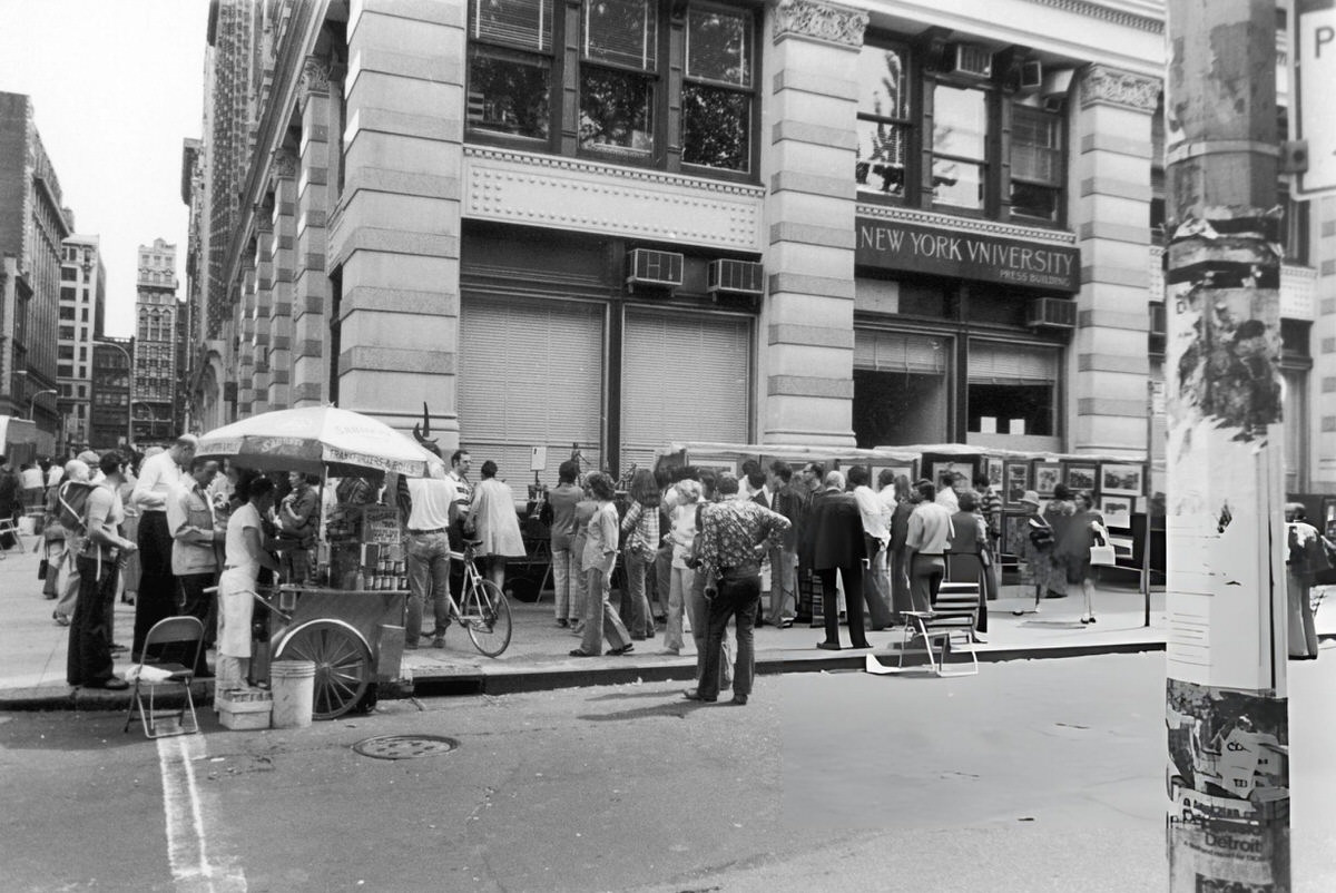 Art Exhibition Outside A New York University Building, Greenwich Village, 1968.