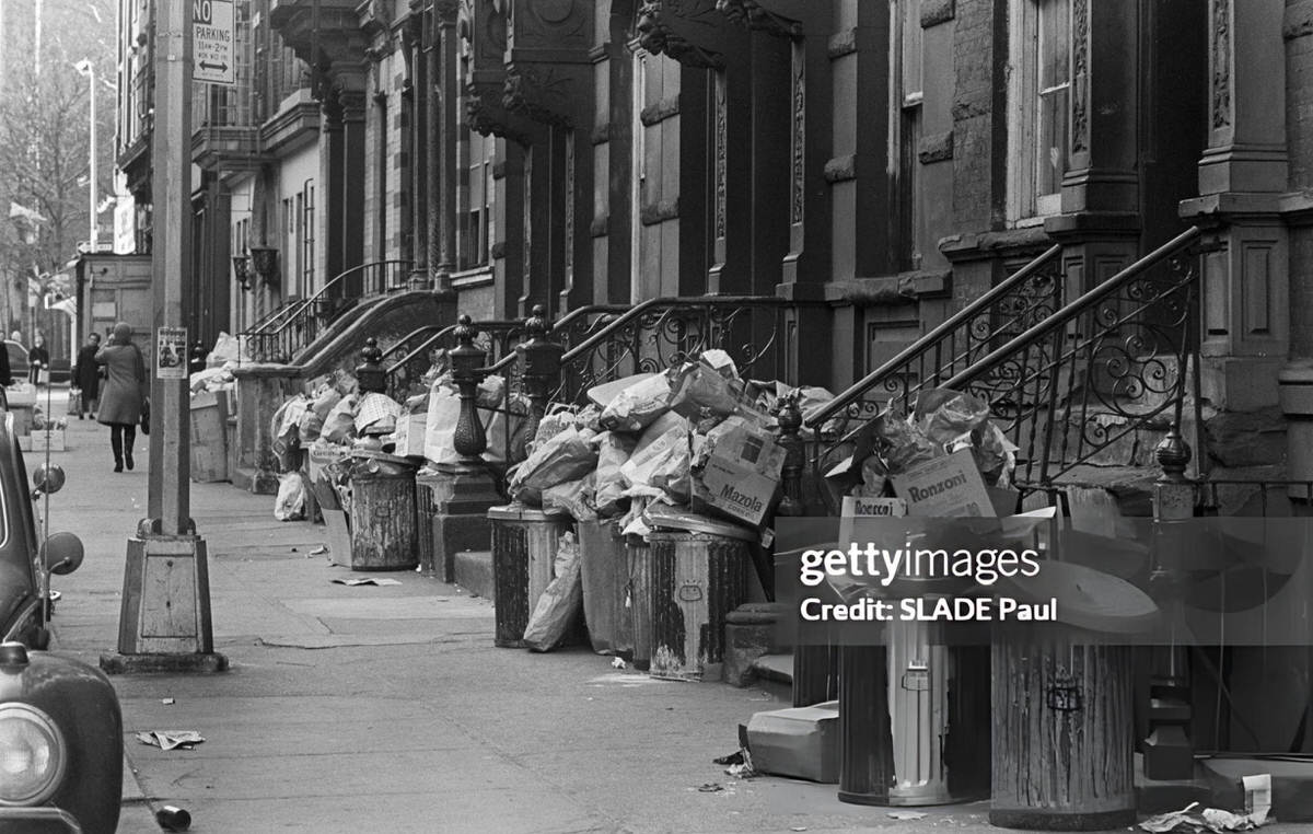 Trash Filling Bins In Greenwich Village During A Garbage Collector Strike, 1968.