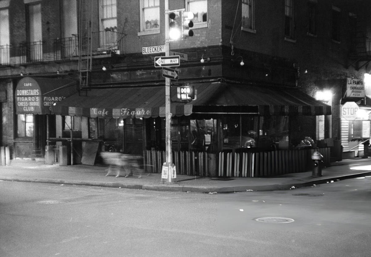 Cafe Figaro At Bleecker And Macdougal Streets At Night, 1969.