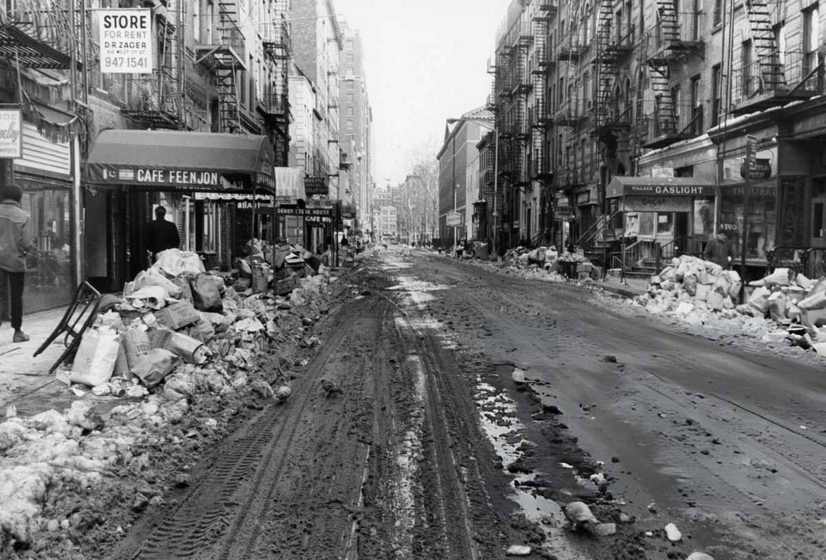 Trash And Snow Piled On Macdougal Street After A Blizzard, 1969.