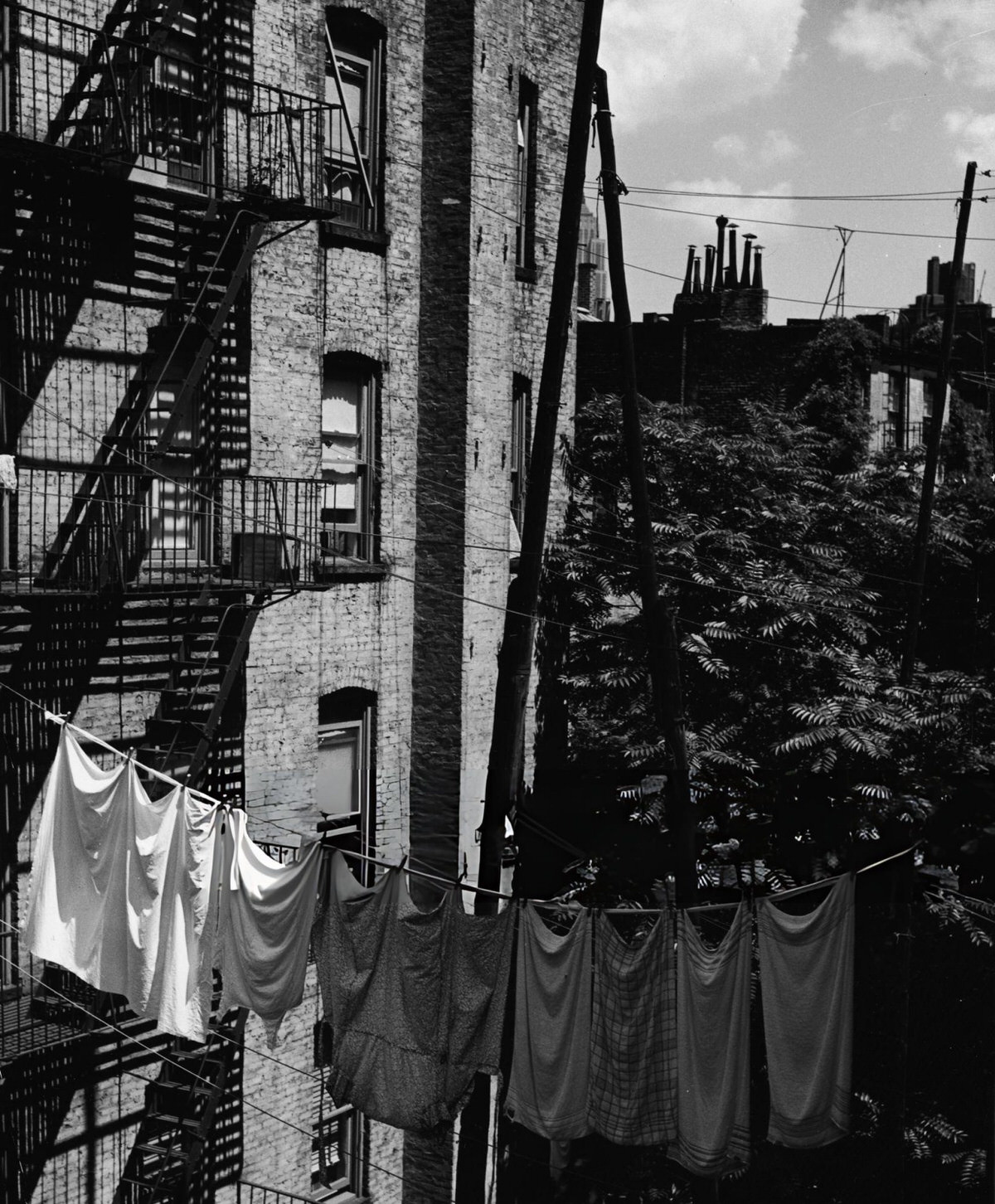 Laundry On A Clothesline Between Bleecker Street Apartment Buildings, 1960S.