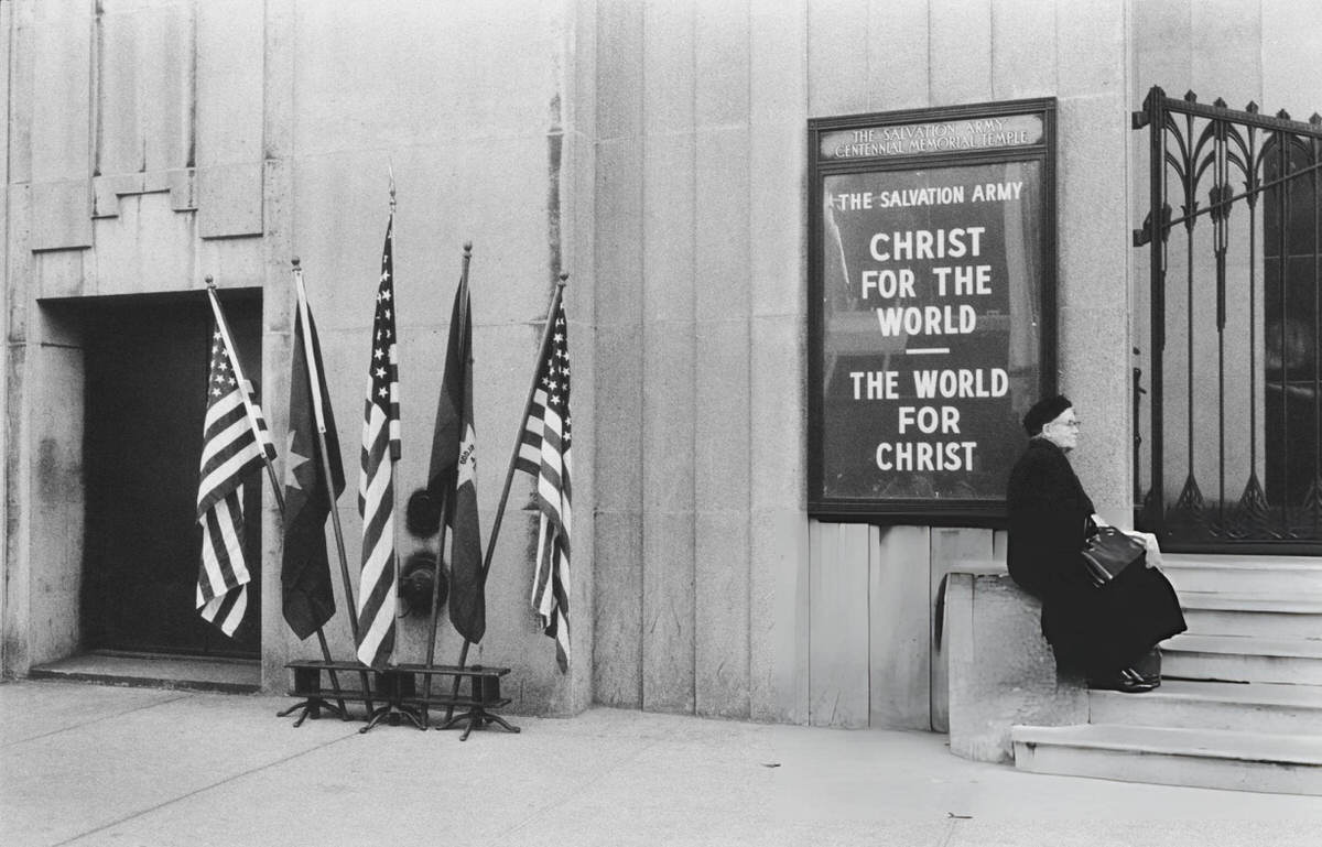 Woman Sitting Outside The Salvation Army Headquarters On West 14Th Street, Greenwich Village, 1970.