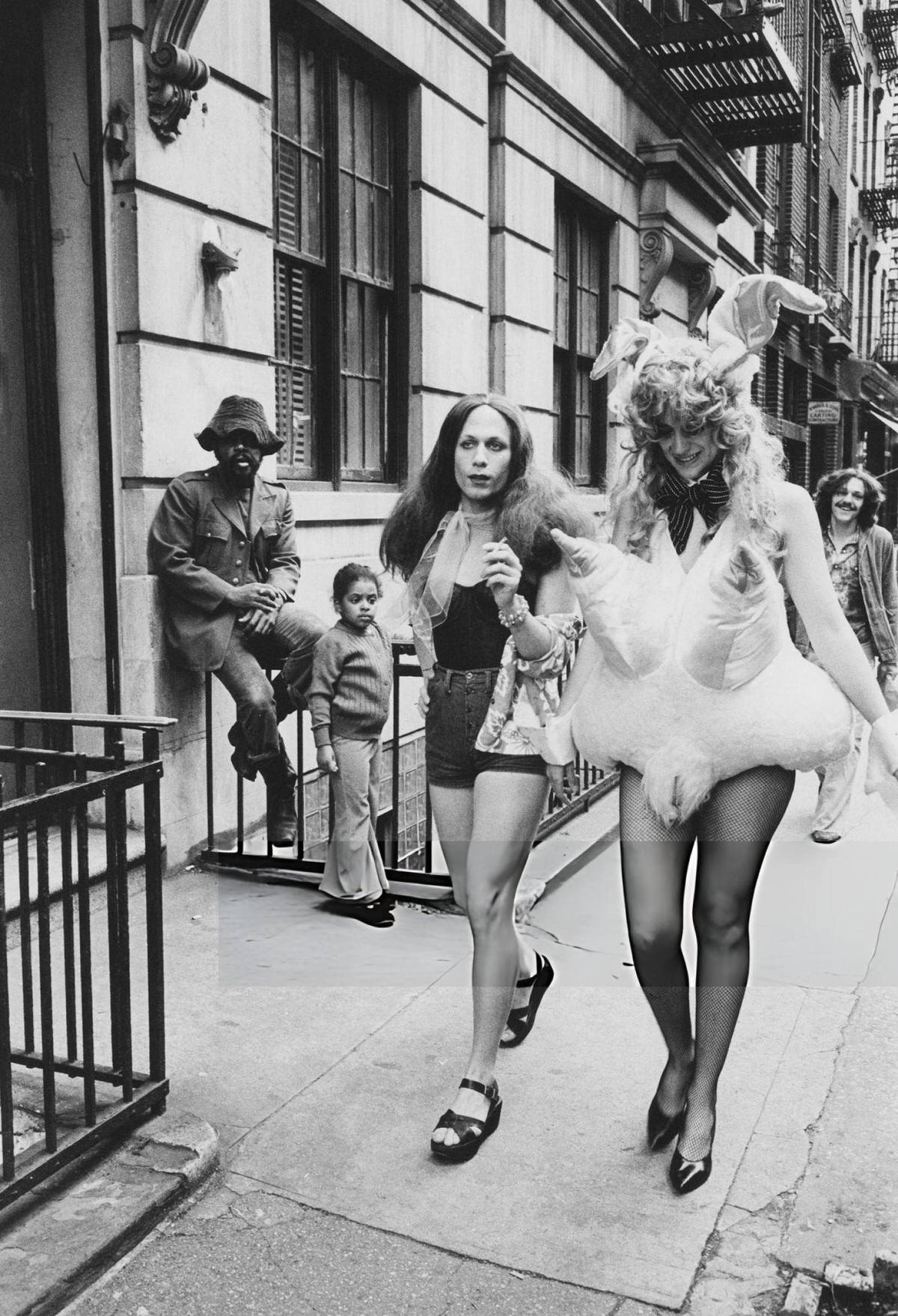 Men In Fancy Dress On A Greenwich Village Street, 1974.