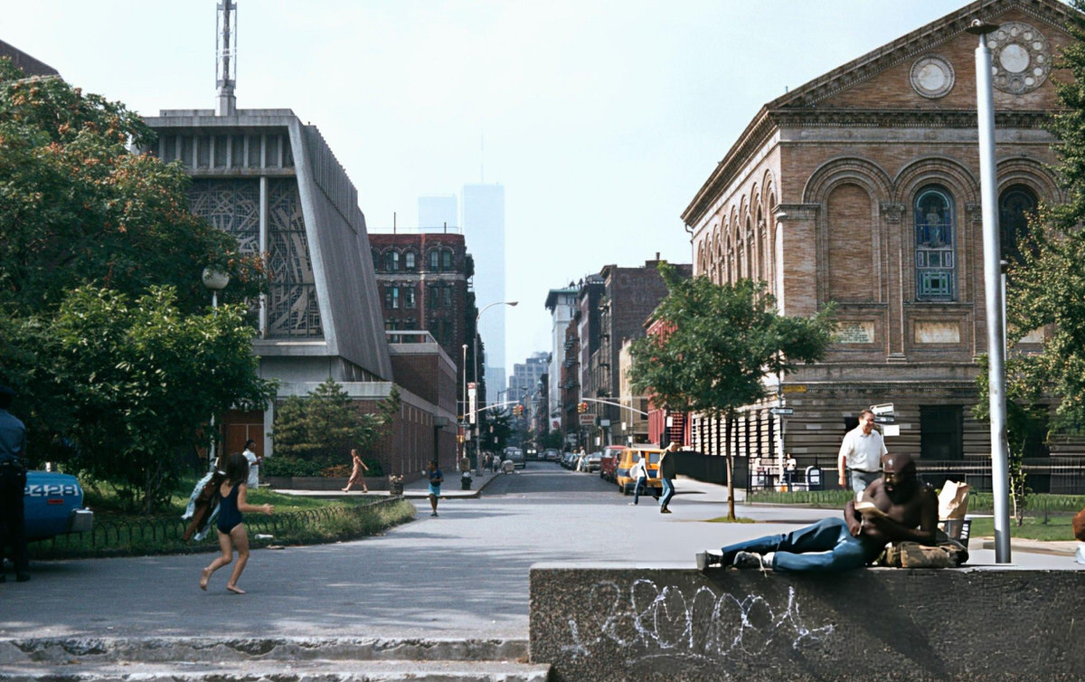 Man Sunbathing In Washington Square Park With The World Trade Center In The Background, 1979.
