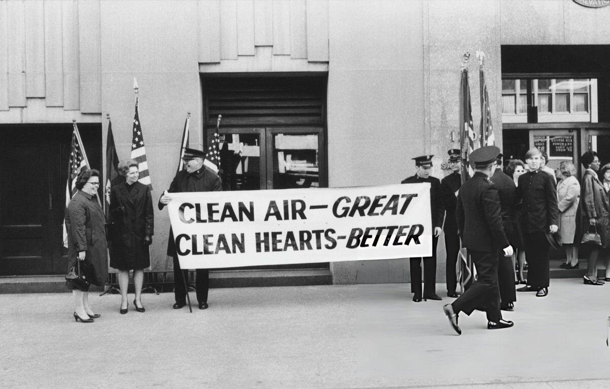 Salvation Army Members Carrying A Sign Outside Their Headquarters On West 14Th Street, Greenwich Village, 1970.