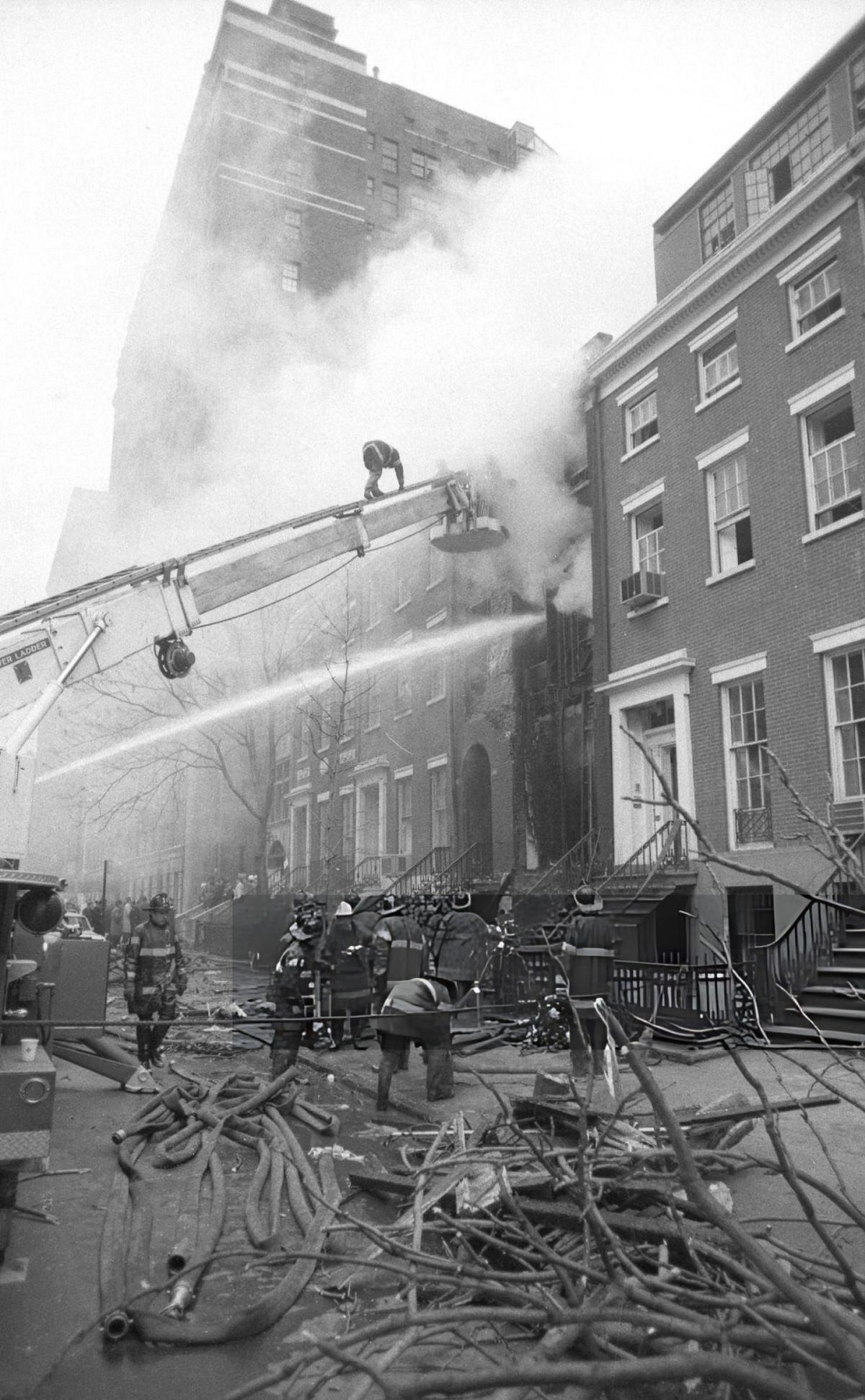 Firefighters At The Ruins Of A Greenwich Village Townhouse Destroyed By Explosions At 18 West 11Th Street, 1970.