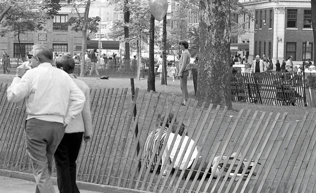 Pedestrians Passing Washington Square Park, 1970.