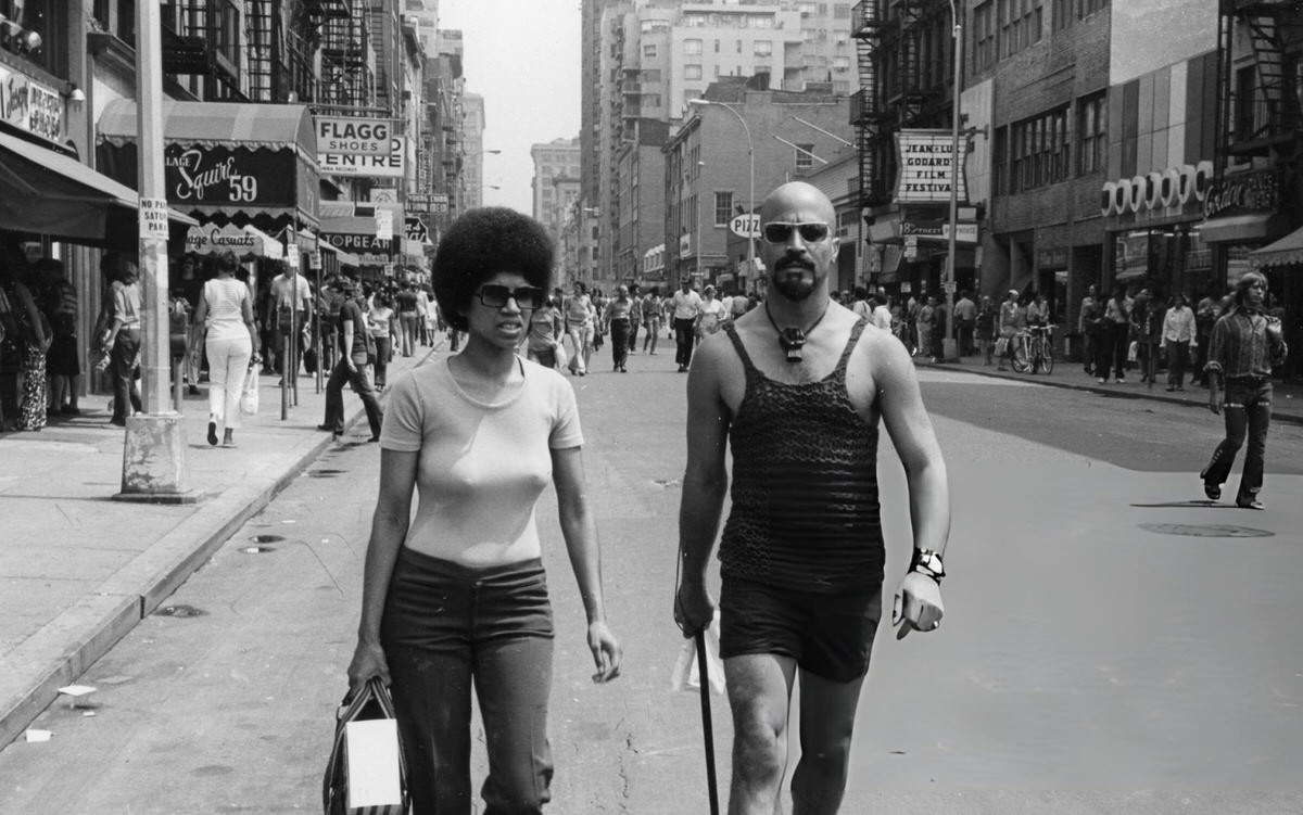 Couple Walking Along 8Th Street In Greenwich Village, 1970.