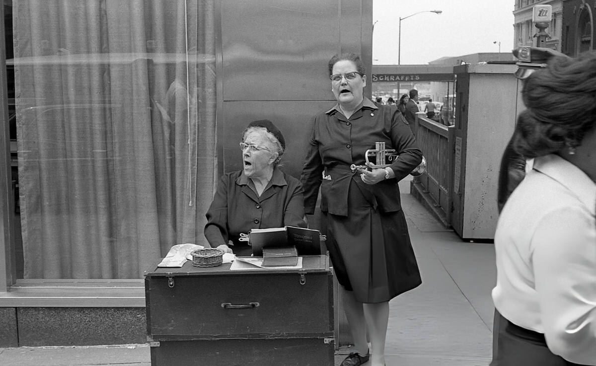 Salvation Army Volunteers At 5Th Avenue And 13Th Street, Greenwich Village, 1970.