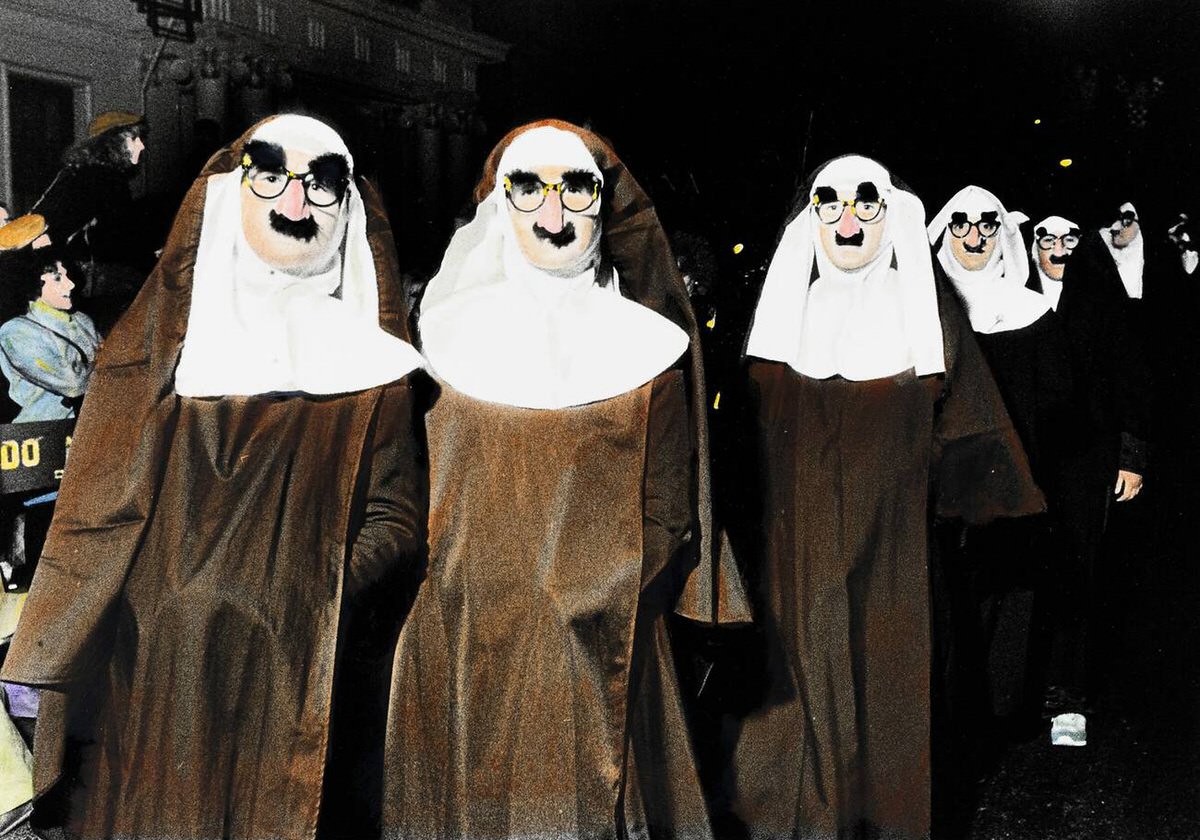 Nuns With Noses Costumes At The Village Halloween Parade, New York, 1983.