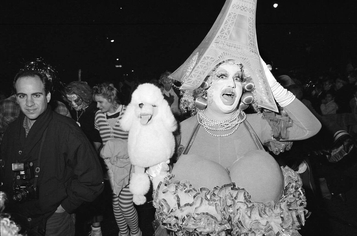 Man With An Eiffel Tower Hat At The Village Halloween Parade, New York, 1983.