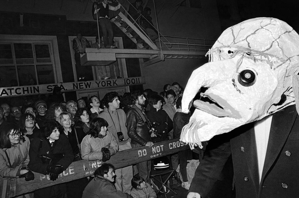Big Head Costume At The Village Halloween Parade, New York, 1983.