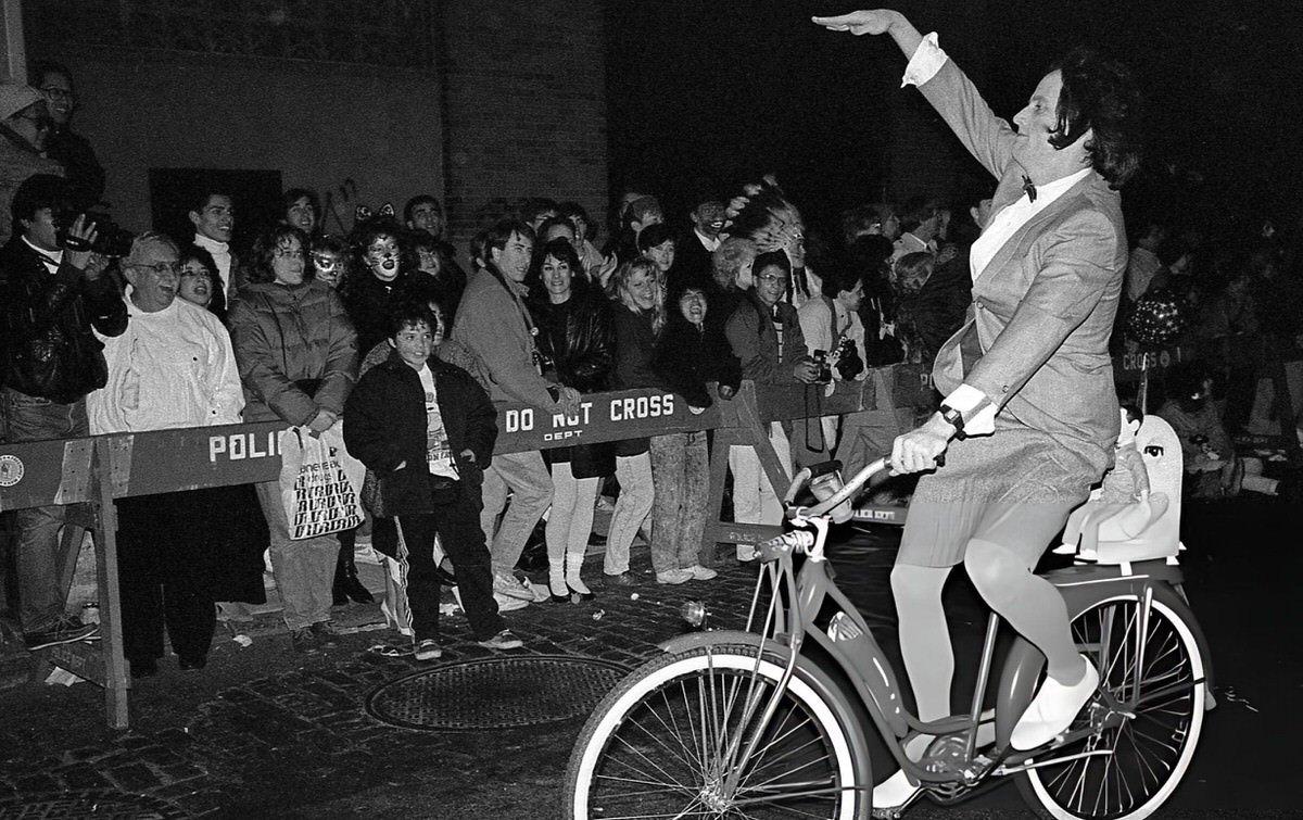 Pee-Wee Herman Impersonator On A Bicycle At The Village Halloween Parade On 6Th Avenue, 1988.