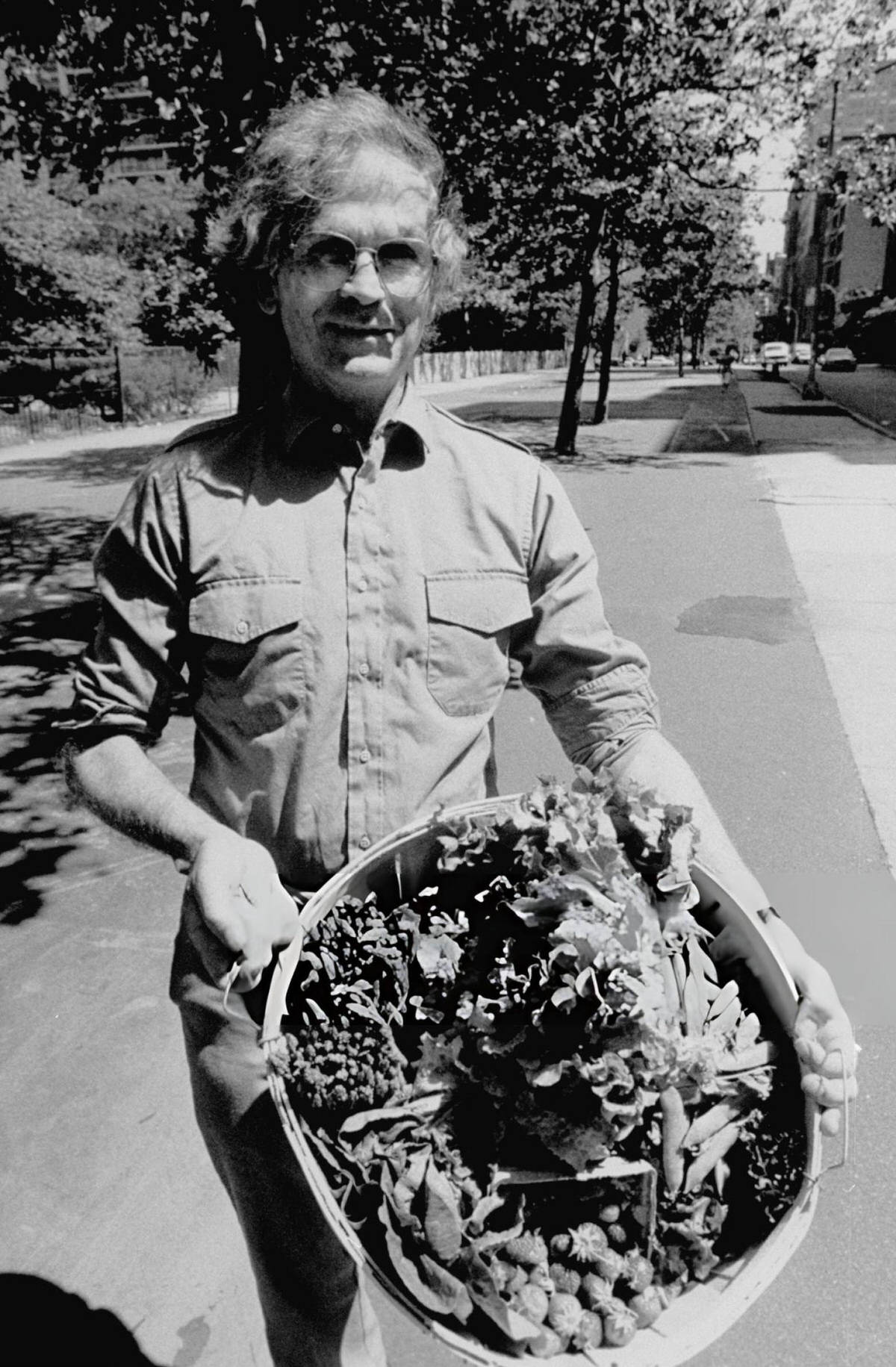 Greenmarket Director Barry Benepe Displaying Produce In Greenwich Village, 1987.