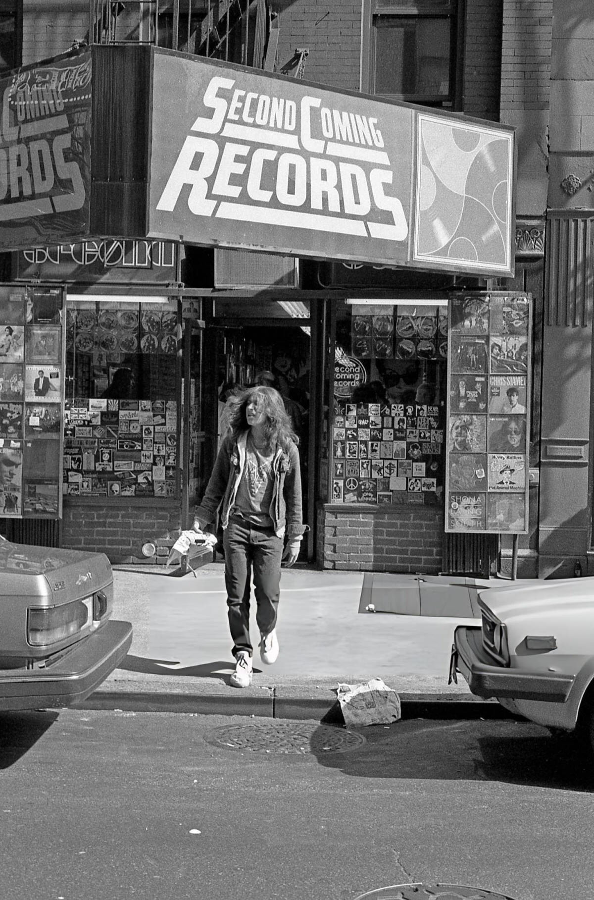 Shopper Outside Second Coming Records On Sullivan Street, Greenwich Village, 1989.