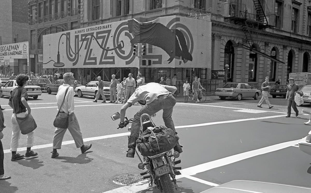 Motorcyclist On Broadway In Greenwich Village, 1989.