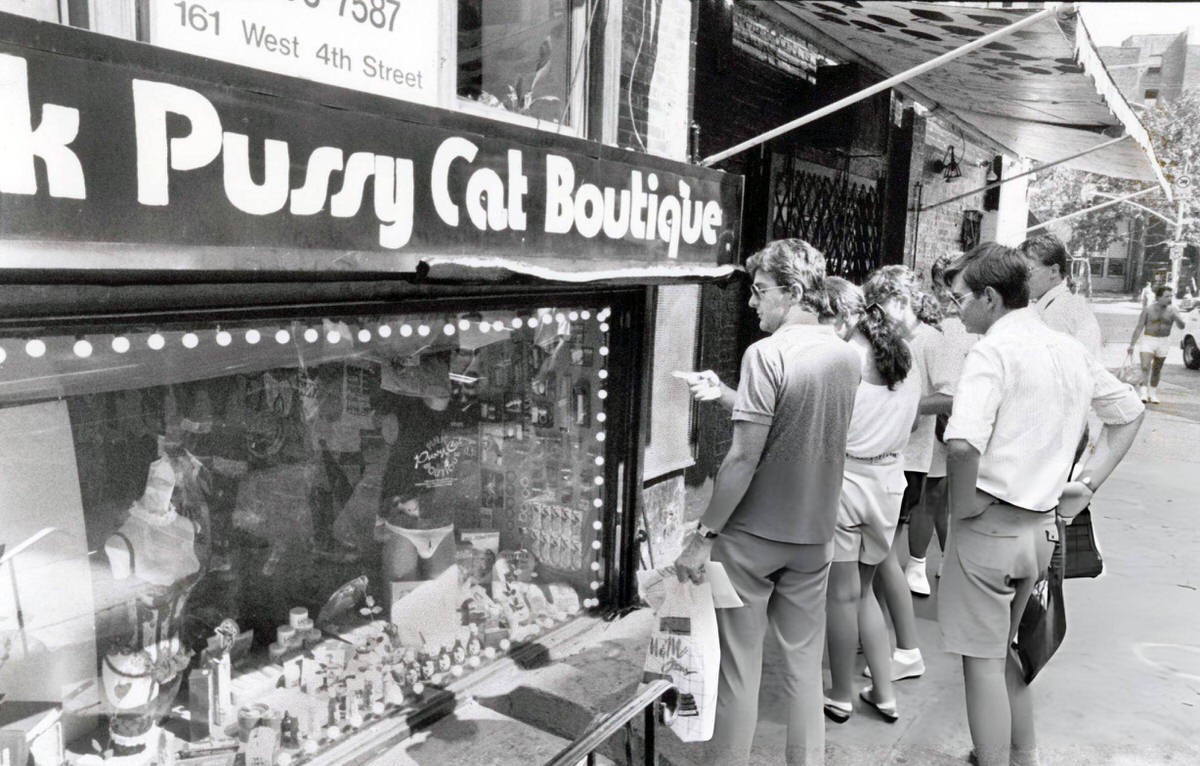 Tourists Outside The Pink Pussycat Boutique In Greenwich Village, 1987.