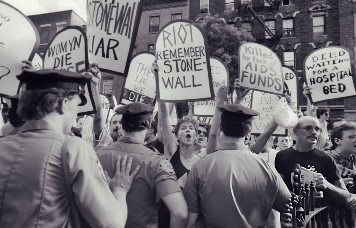 Aids Activists Protesting During The Dedication Of Stonewall Place, Greenwich Village, 1989.