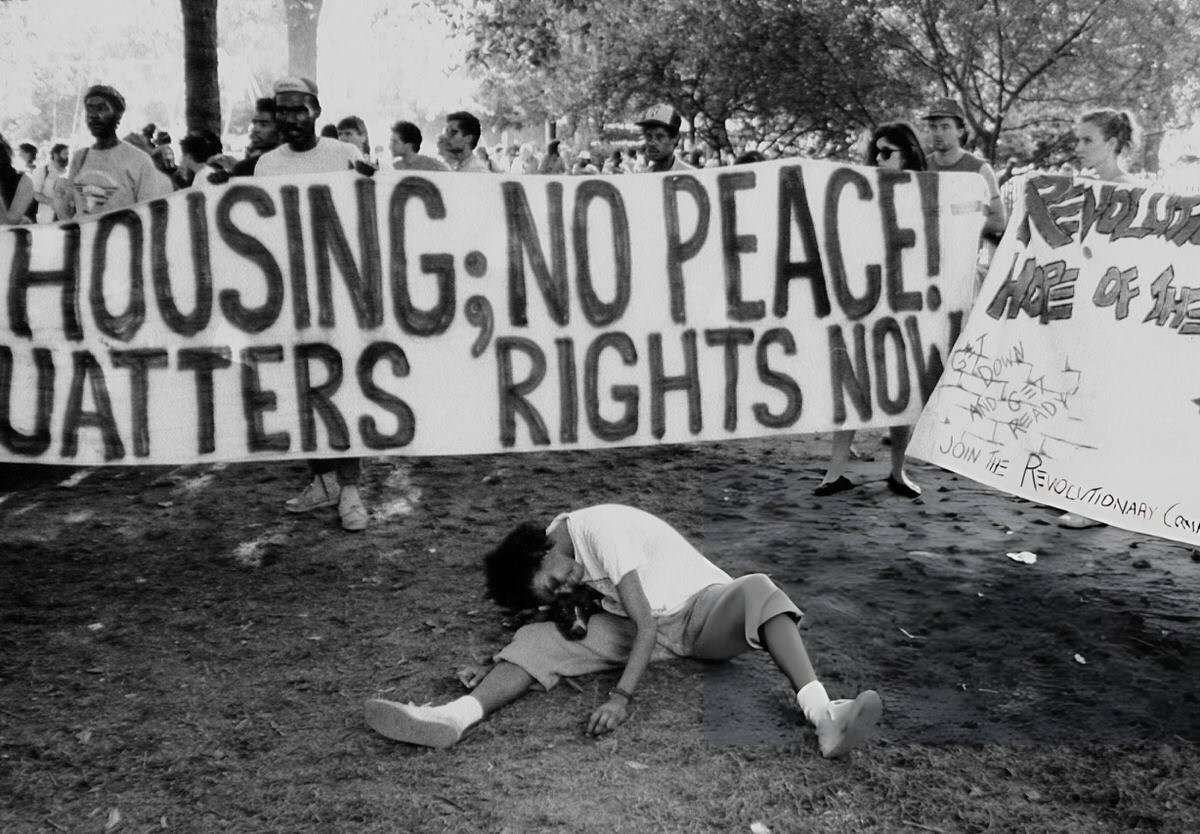 Protesters With A Banner At Tompkins Square Park, 1989.