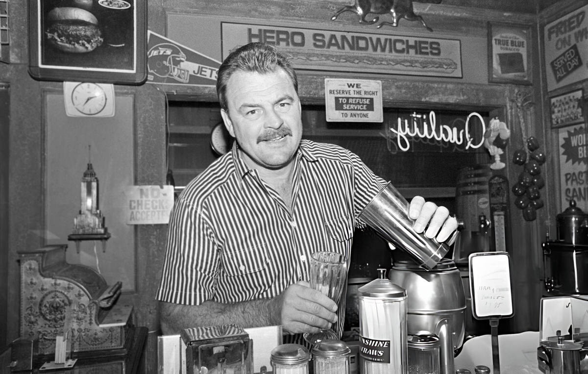Dick Butkus Rehearsing A Role As A Diner Proprietor In Greenwich Village For My Two Dads, 1987.
