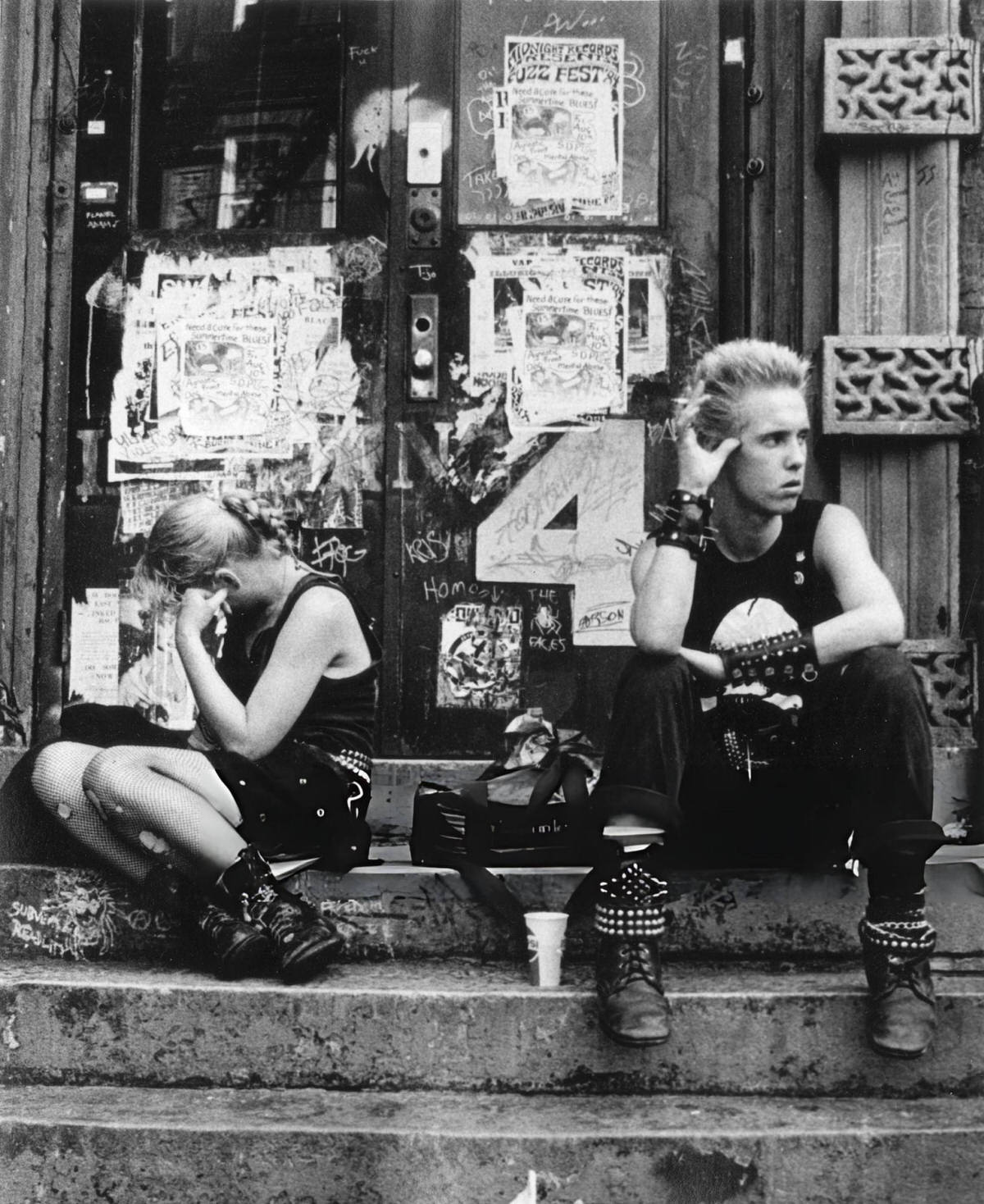 Two People In Punk Attire On A Stoop In The East Village, 1985.