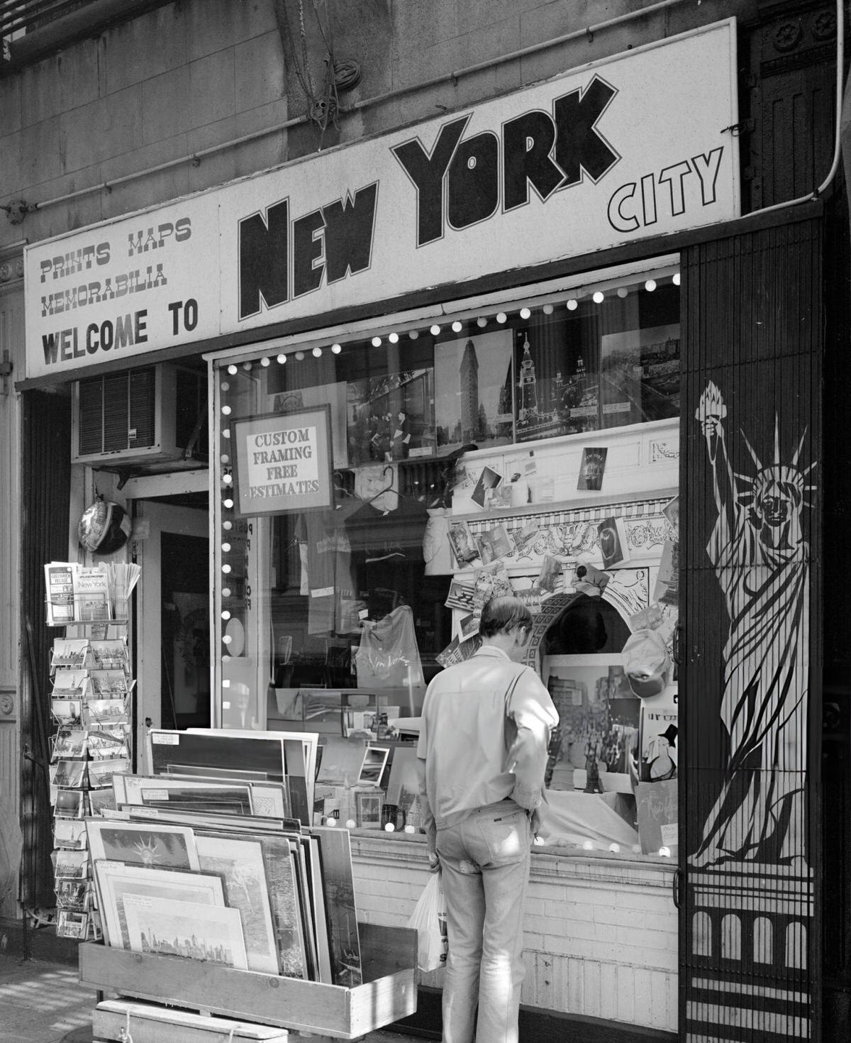 Man Window Shopping At A Souvenir Shop In Greenwich Village, 1985.