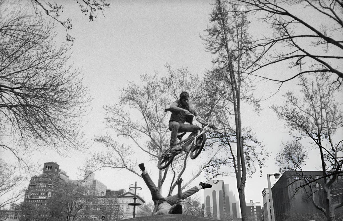 Teenagers Stunt Cycling In Washington Square Park, 1986.