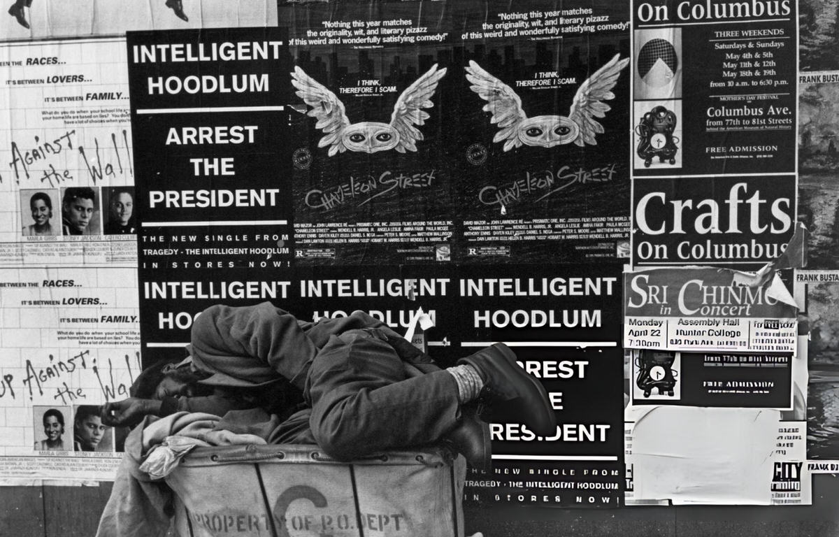 Homeless Man Sleeping On 6Th Avenue And Bleecker Street, Greenwich Village, 1990.