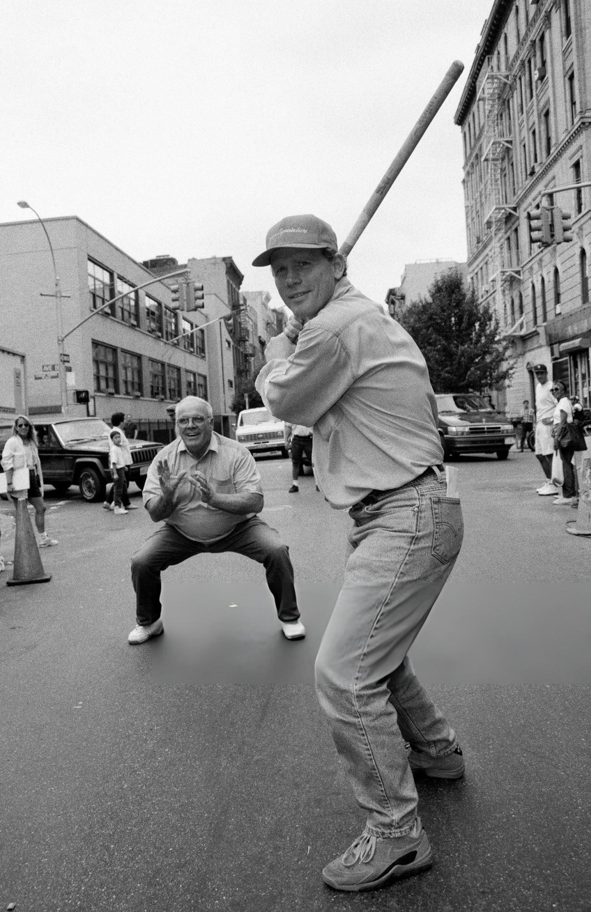 Ron Howard Playing Stickball With Crew Members On The Set Of The Paper At 7Th Street And Avenue B, East Village, 1993.