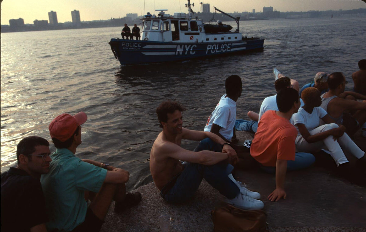 Police Boat Cruising Past The West Side Piers In Greenwich Village, 1990S.