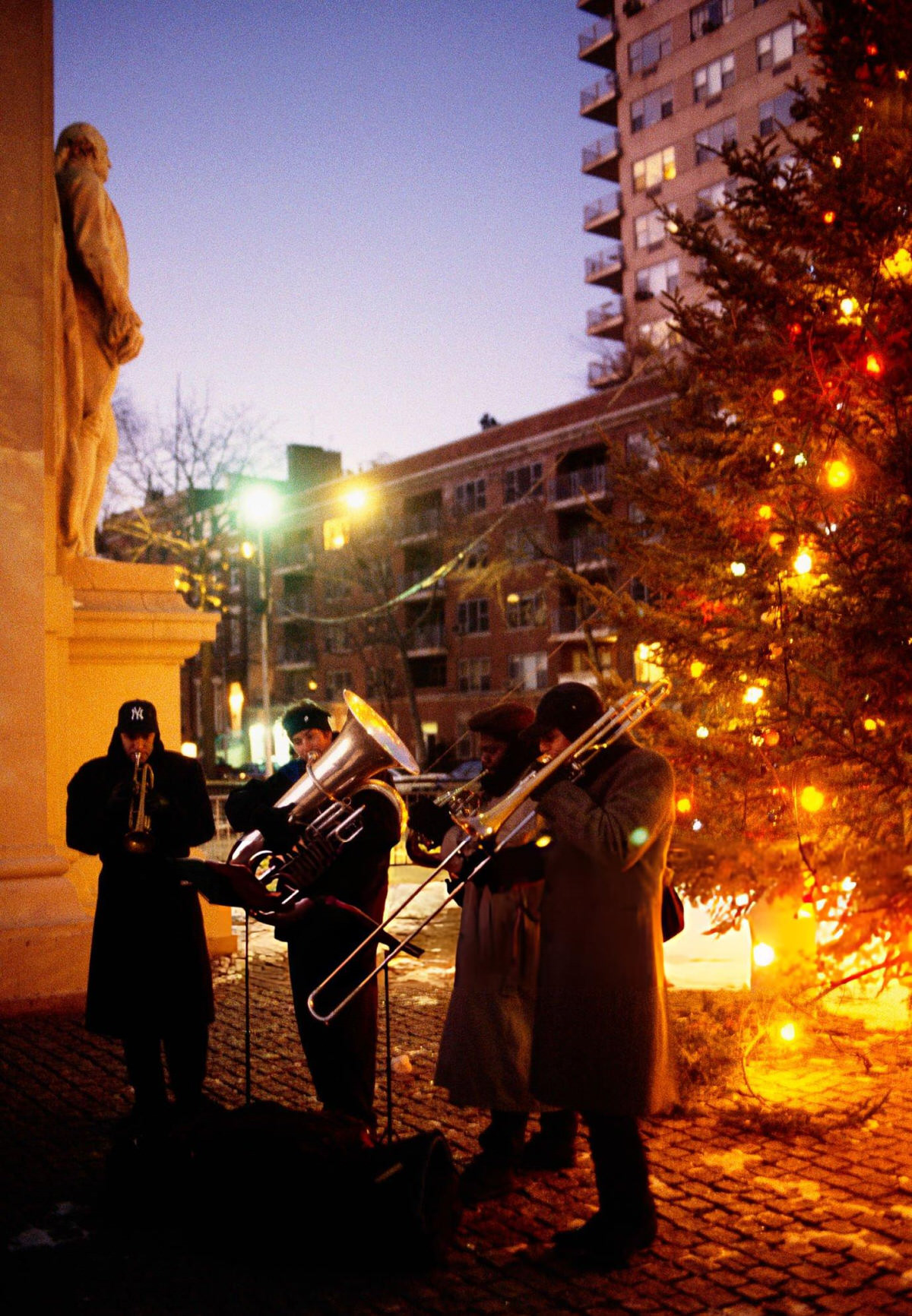 Brass Band Playing Christmas Carols In Washington Square Park.