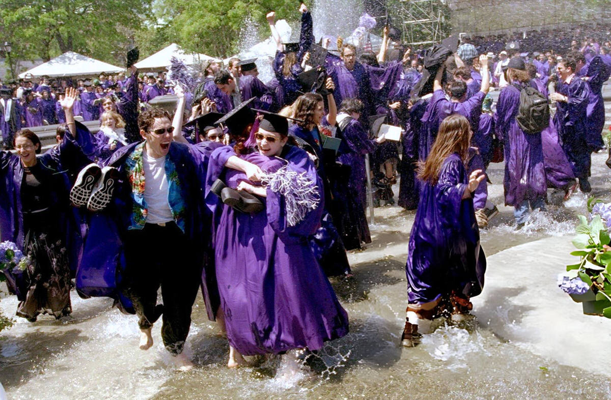 New York University Graduates In The Washington Square Park Fountain, 1998.