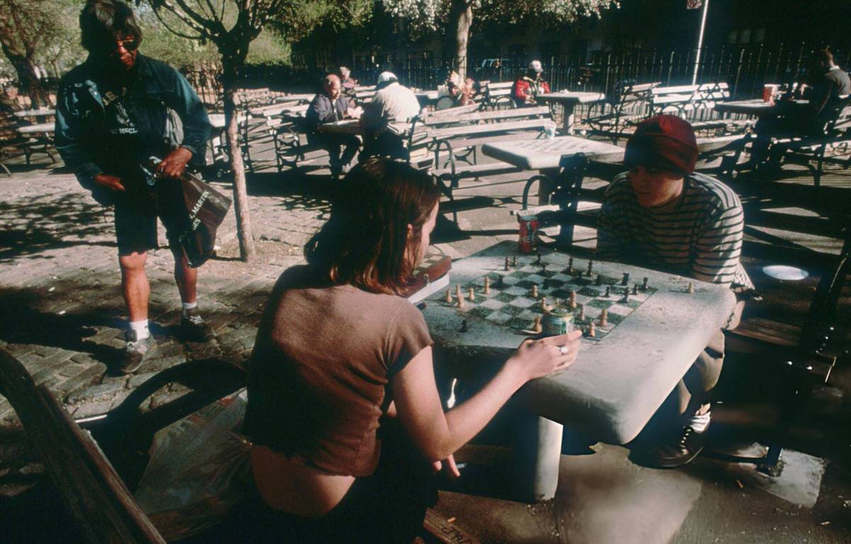 People Playing Chess In Tompkins Square Park, East Village, 1998.