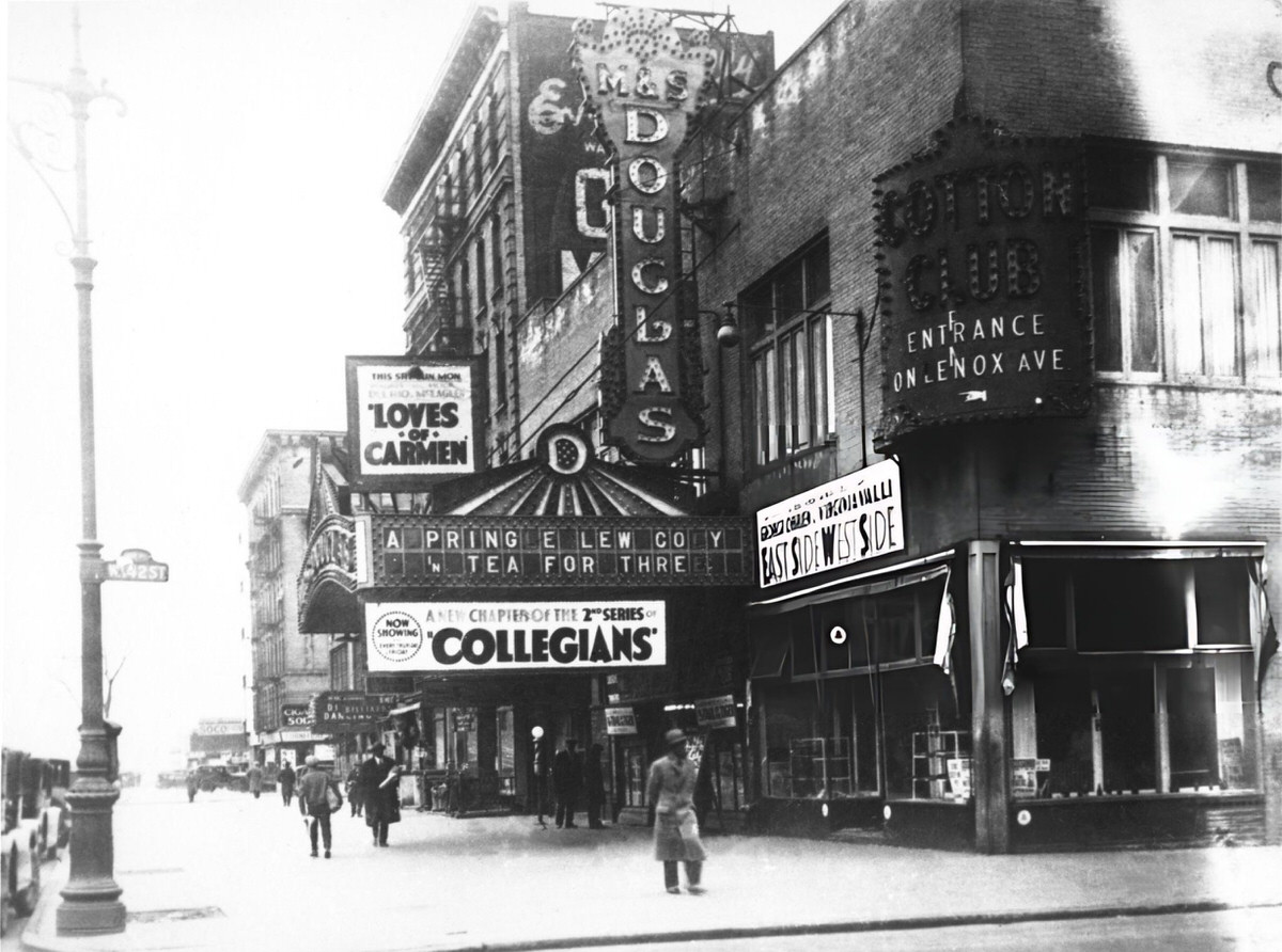 Corner Of Lenox Avenue And 147Th Street Showing The Douglas Theatre And A Cotton Club Sign, Harlem, 1927.
