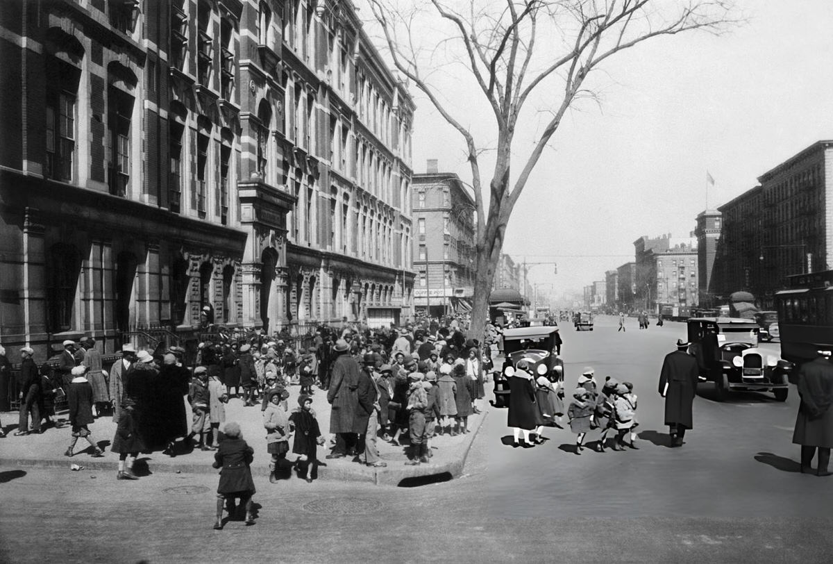 Parents And Children Outside Public School No. 89 At 135Th Street And Lenox Avenue, Harlem, 1927.
