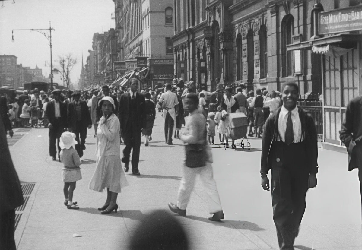 Busy Street Scene On Lenox Avenue, Harlem, 1929.