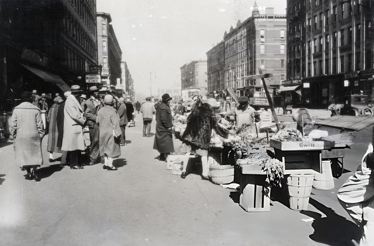 Merchants And Customers At Vegetable Stands On 5Th Avenue Near 135Th Street, Harlem, 1927.