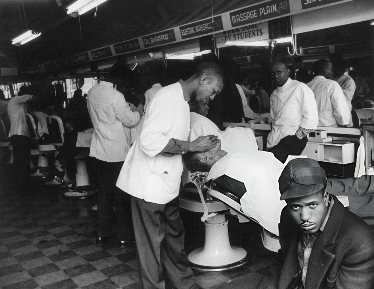 Barbers Working In A Men'S Barber Shop, Harlem, 1956.