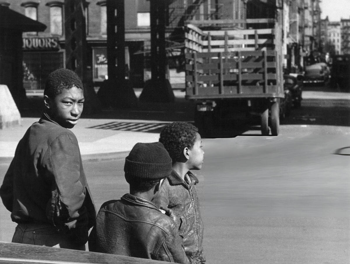 Two Children And A Teenager On A Harlem Street, 1956.