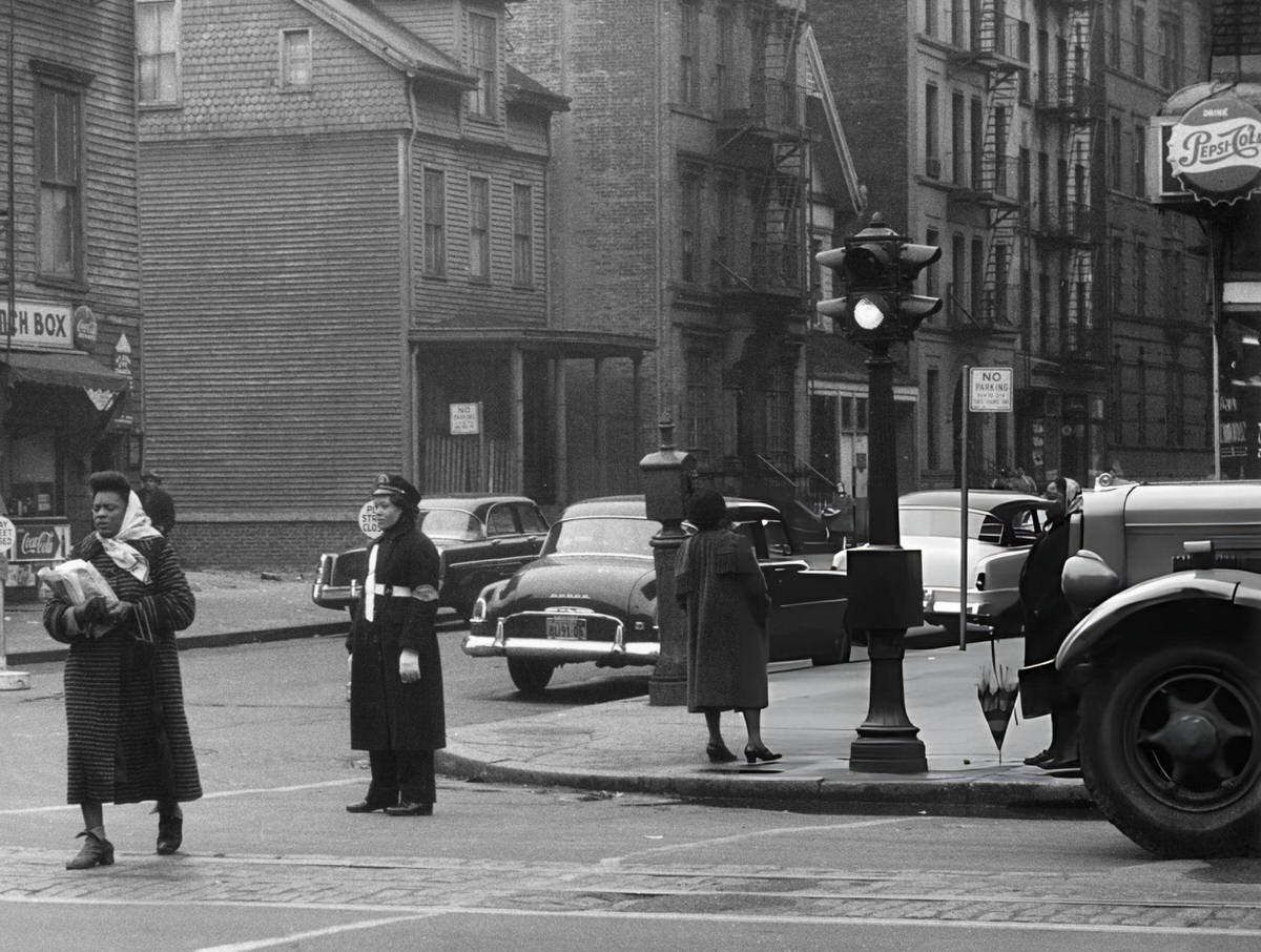 Policewoman Controlling Traffic On Amsterdam Avenue, Harlem, 1956.