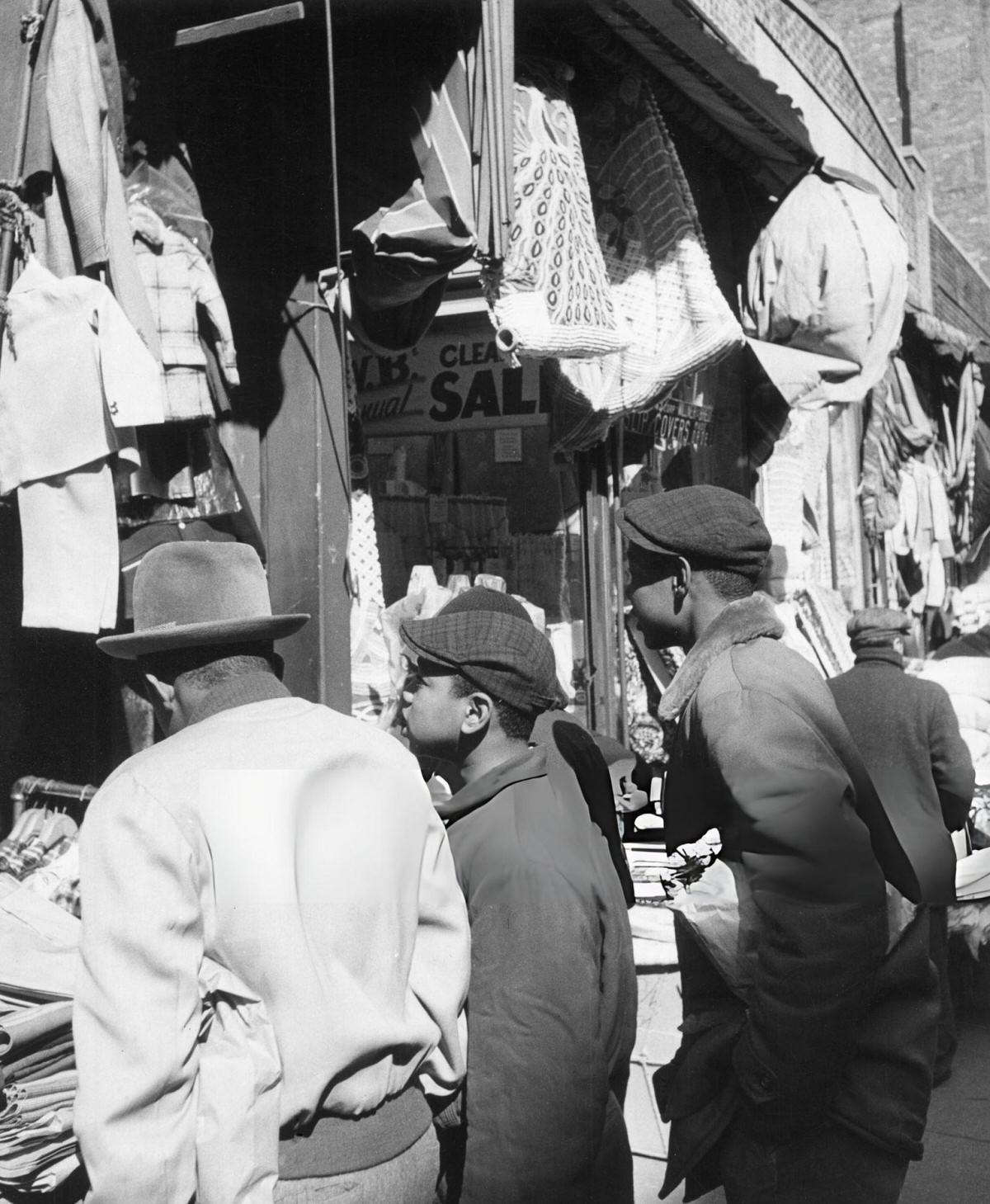 Customers Looking At Clothes Displayed In Harlem Shops, 1956.